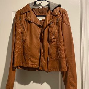 Faux leather Jacket with Hood